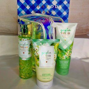 BATH & BODY WORKS 'GINGHAM FRESH' 4-PIECE GIFT SET BODY SCRUB, CREAM, MIST & BAG